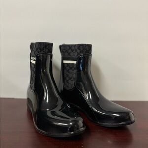 Coach Rivington Rain Bootie Black Logo Ankle Boots